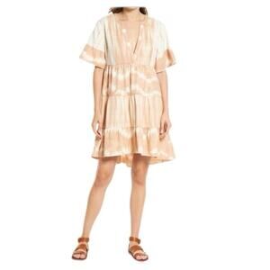 Faherty tan and cream 100% organic cotton La Vida dress tan cream women's size M